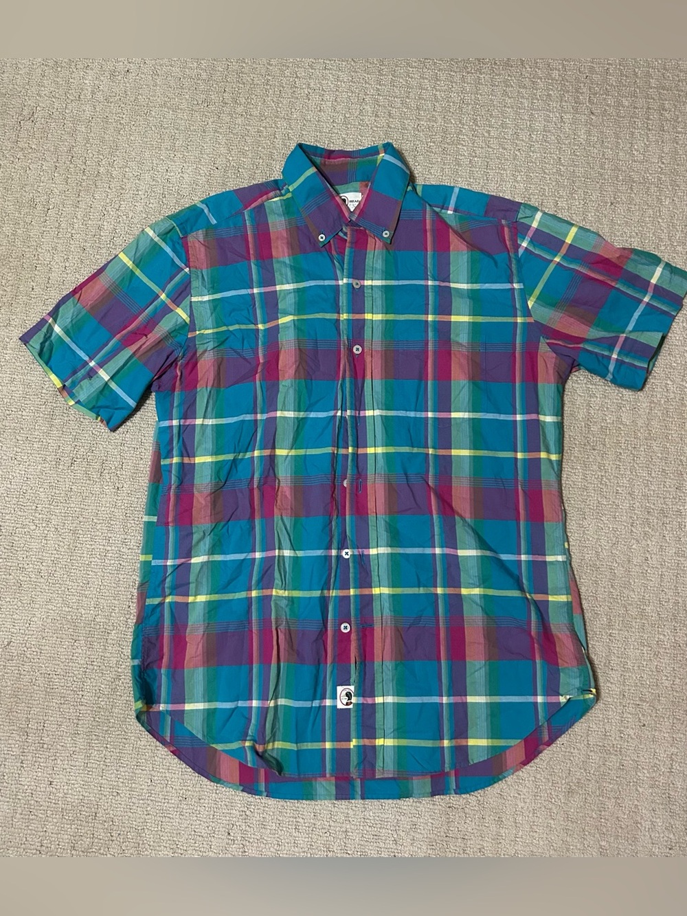 Duck Head Men’s Medium Plaid Button Down Shirt Short Sleeve Multicolor Madras